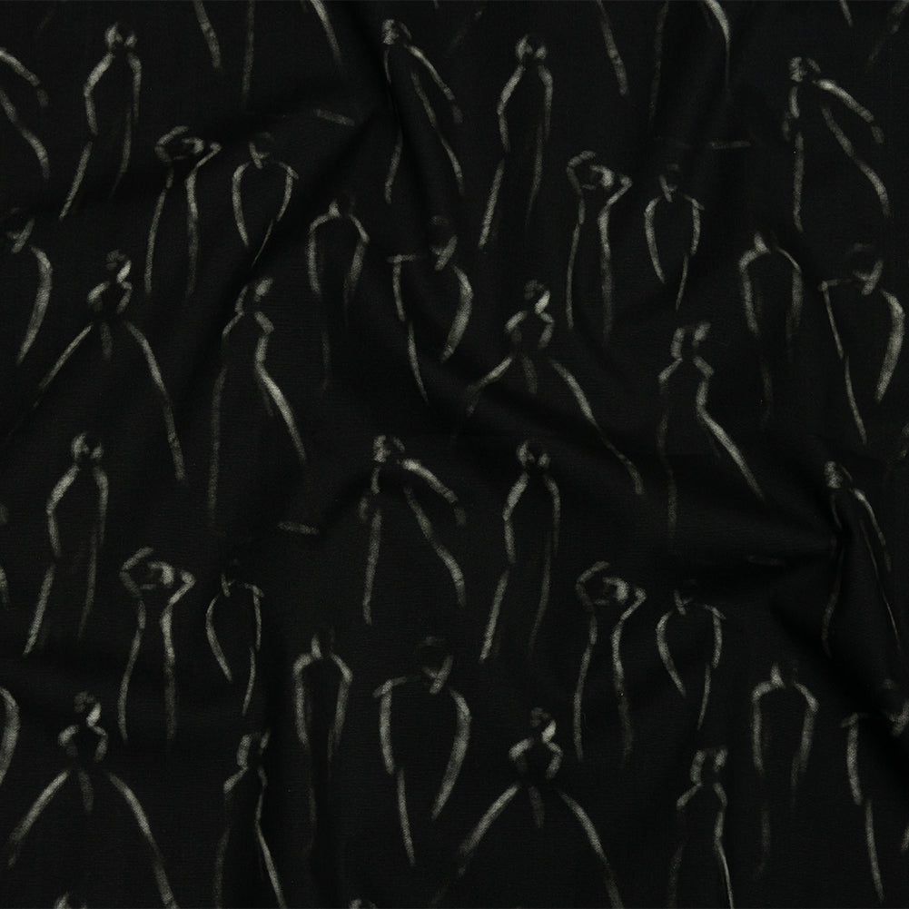 Stretch Cotton Poplin - Black Ghostly Figures - The Copper Queen Print - Mood Exclusive Abandoned Collection
