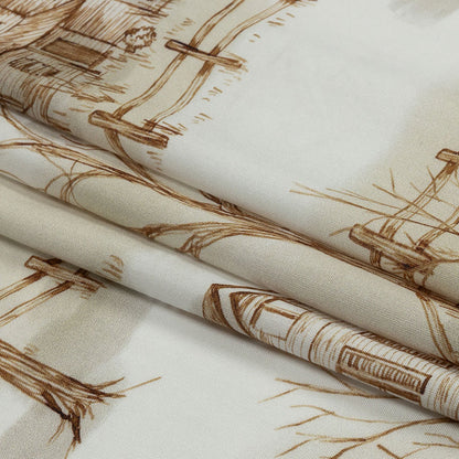 Rayon Batiste - Green and Brown Toile - South Pass City Print - Mood Exclusive Abandoned Collection