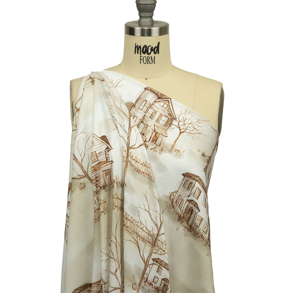 Rayon Batiste - Green and Brown Toile - South Pass City Print - Mood Exclusive Abandoned Collection - Drape