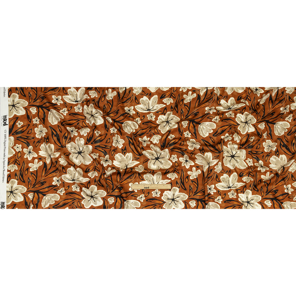 Rayon Challis - Burnt Orange Painterly Floral - Orange Wildflower Walk Print - Mood Exclusive Rockland Collection