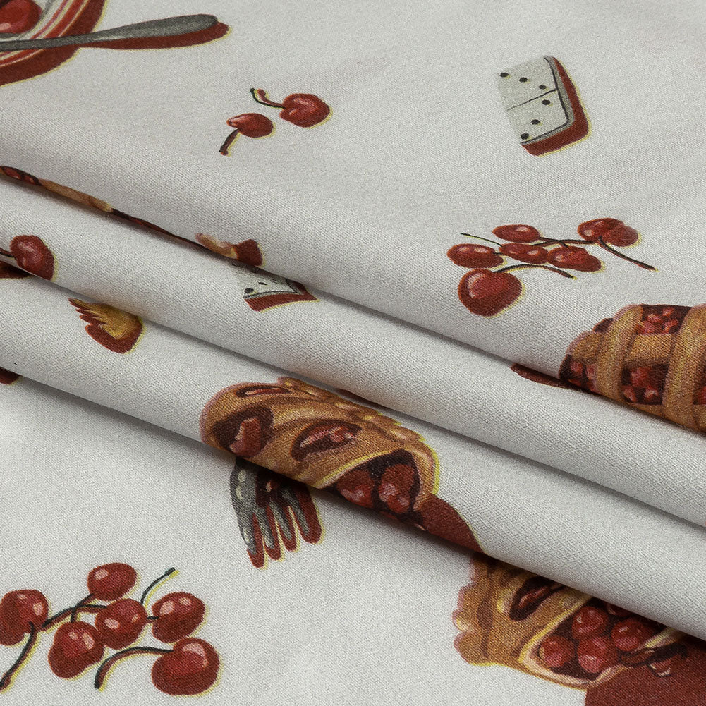 Rayon Challis - White Cherry Pies - Baked Fresh Print - Mood Exclusive Rockland Collection - Folded