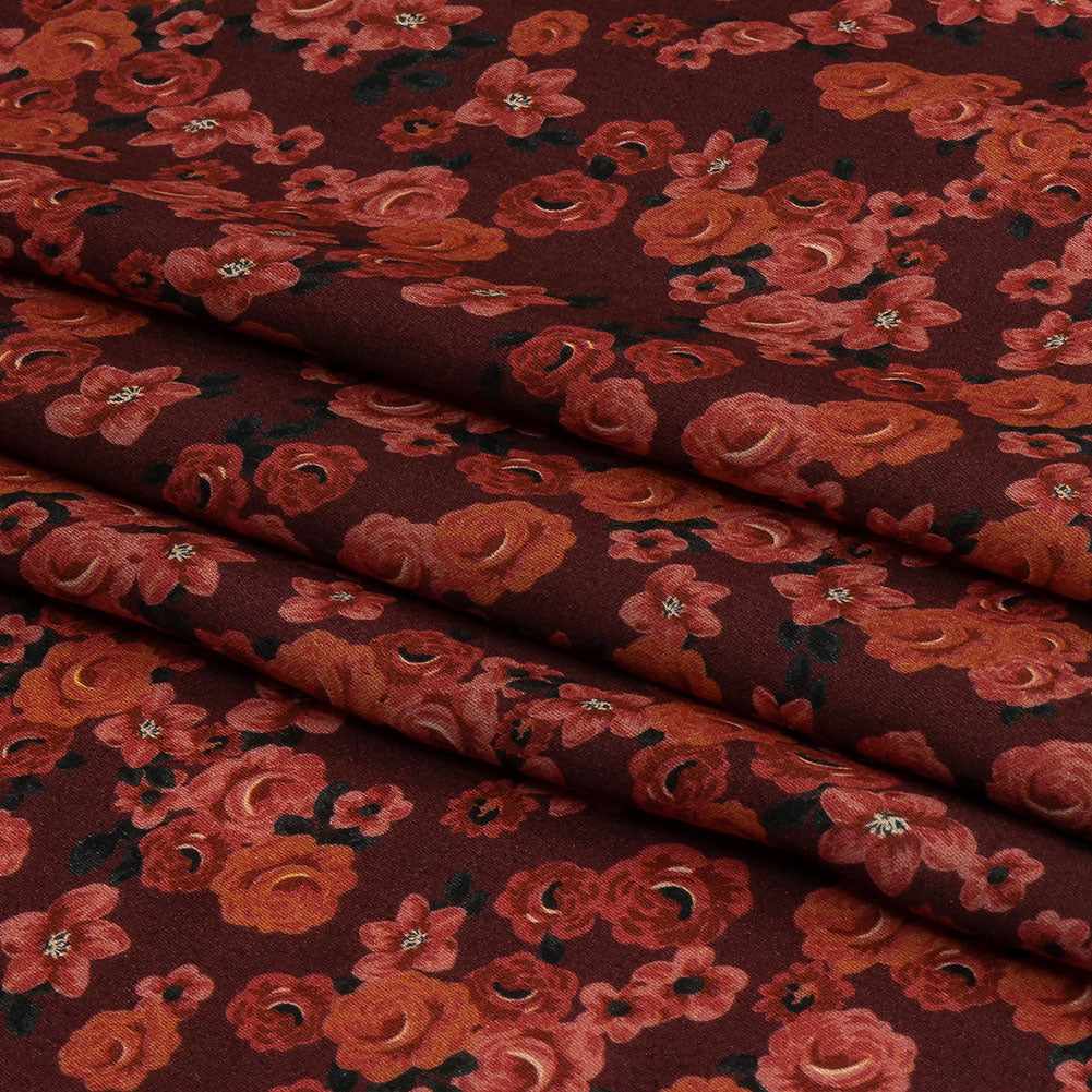 Rayon Challis - Red Floral - Rose Garden Romance Print - Mood Exclusive Rockland Collection