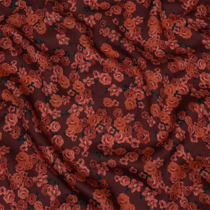 Rayon Challis - Red Floral - Rose Garden Romance Print - Mood Exclusive Rockland Collection