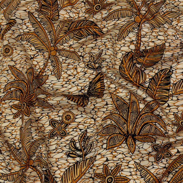 Rayon Challis - Orange and White Palm Trees - Sunny Summers Print - Mood Exclusive Rockland Collection