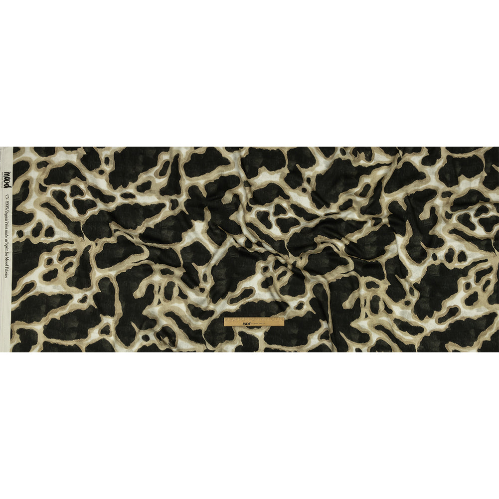 Rayon Challis - Black and Beige Abstract Spots - Fragments of Memory Print - Mood Exclusive Rockland Collection