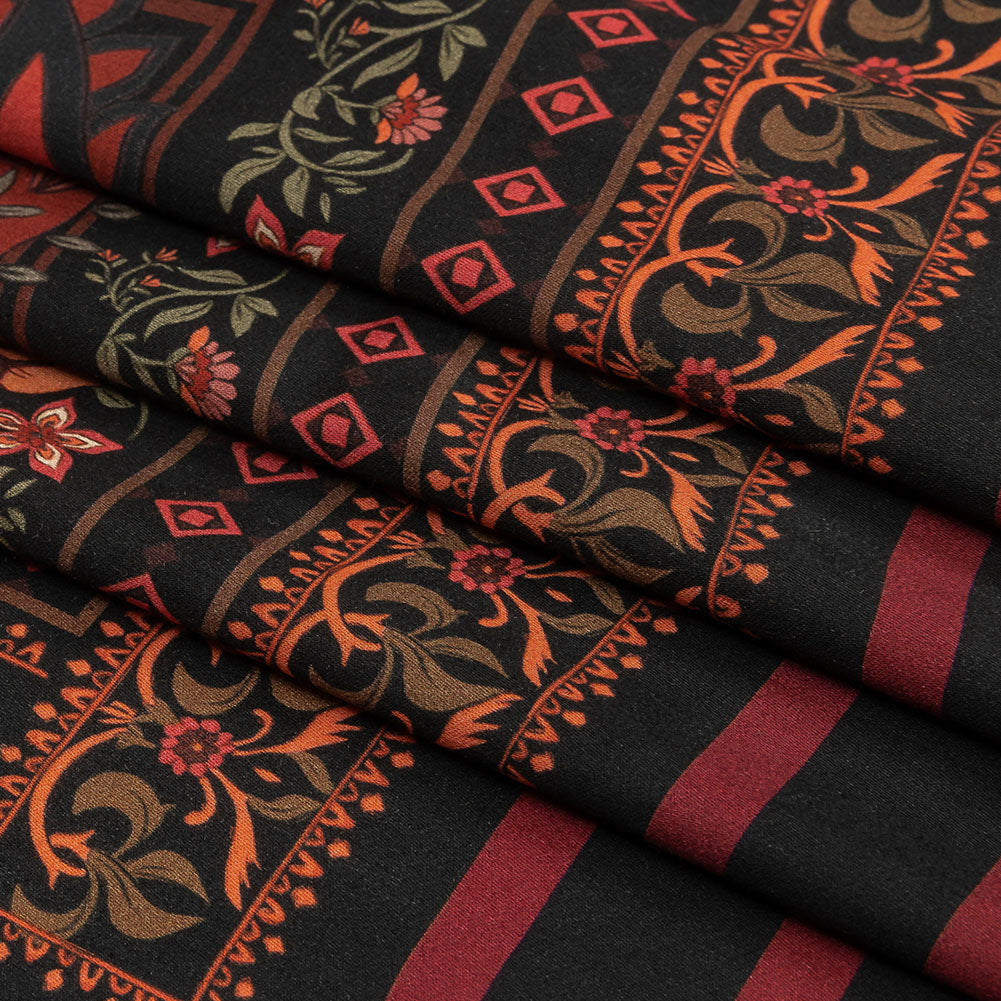 Rayon Challis - Black and Red Paisley - Kaleidoscope Dreams Print - Mood Exclusive Rockland Collection - Folded