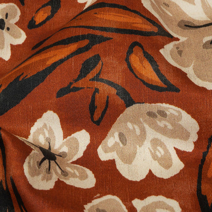 Stretch Cotton Sateen - Burnt Orange Painterly Floral - Orange Wildflower Walk Print - Mood Exclusive Rockland Collection