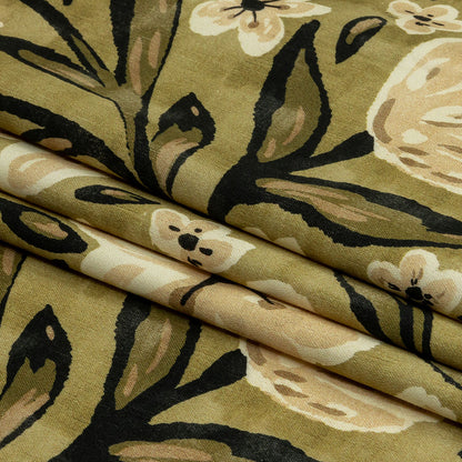 Stretch Cotton Sateen - Light Green Painterly Floral - Green Wildflower Walk Print - Mood Exclusive Rockland Collection