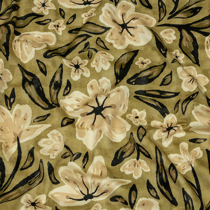 Stretch Cotton Sateen - Light Green Painterly Floral - Green Wildflower Walk Print - Mood Exclusive Rockland Collection