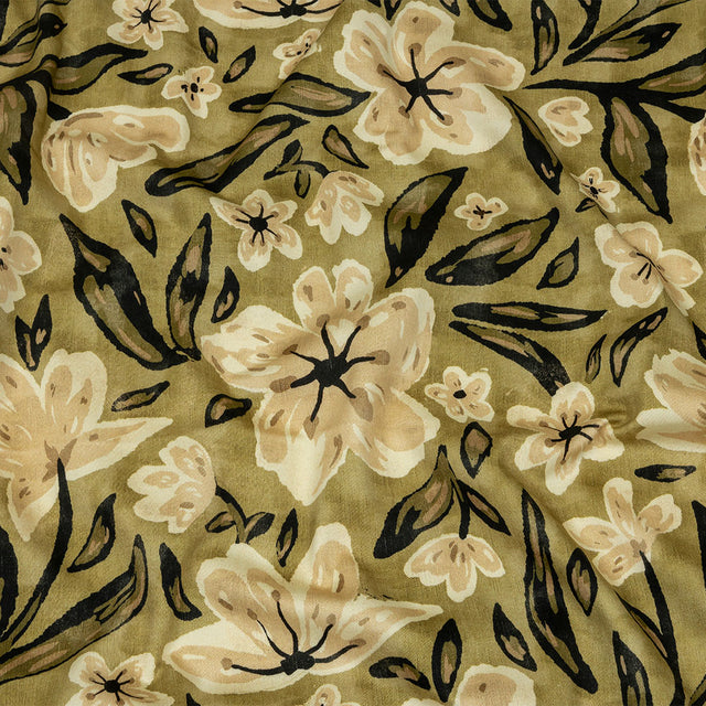 Stretch Cotton Sateen - Light Green Painterly Floral - Green Wildflower Walk Print - Mood Exclusive Rockland Collection