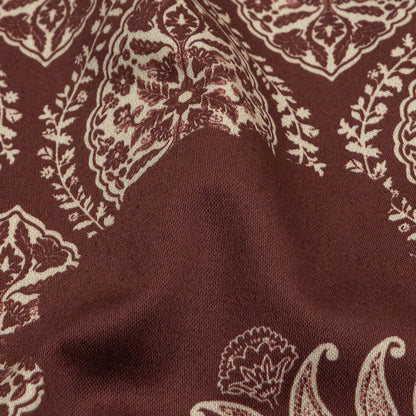 Stretch Cotton Sateen - Beige and Burgundy Paisley - Impressions in Time Print - Mood Exclusive Rockland Collection