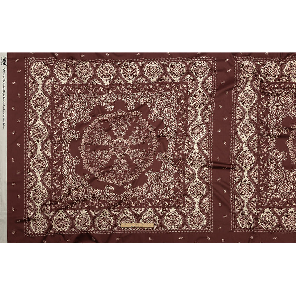 Stretch Cotton Sateen - Beige and Burgundy Paisley - Impressions in Time Print - Mood Exclusive Rockland Collection - Full