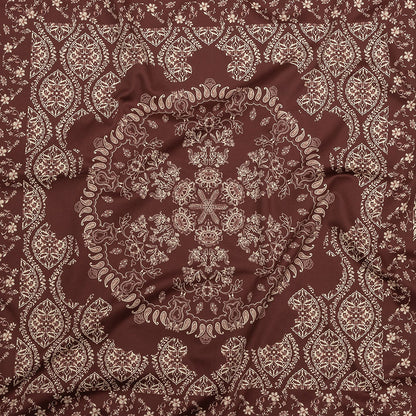 Stretch Cotton Sateen - Beige and Burgundy Paisley - Impressions in Time Print - Mood Exclusive Rockland Collection