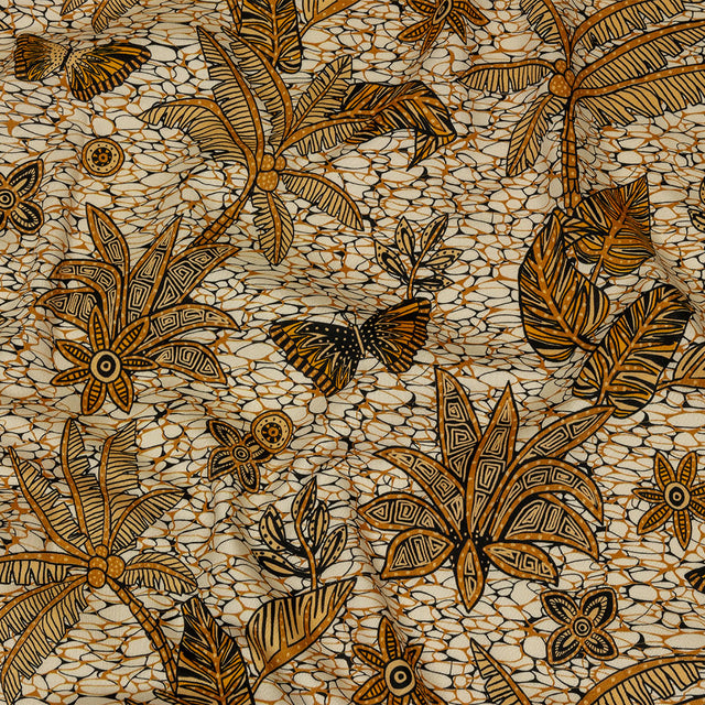 Stretch Cotton Sateen - Orange and White Palm Trees - Sunny Summers Print - Mood Exclusive Rockland Collection