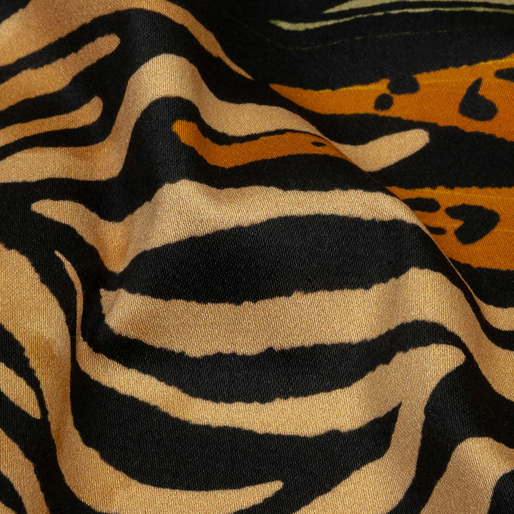 Stretch Cotton Sateen - Beige and Black Wings and Tiger Stripes - Wild Wonders Print - Mood Exclusive Rockland Collection - Detail