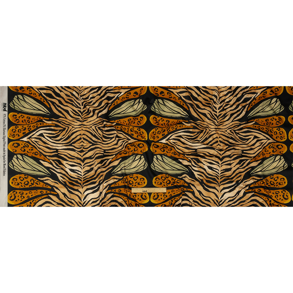 Stretch Cotton Sateen - Beige and Black Wings and Tiger Stripes - Wild Wonders Print - Mood Exclusive Rockland Collection - Full