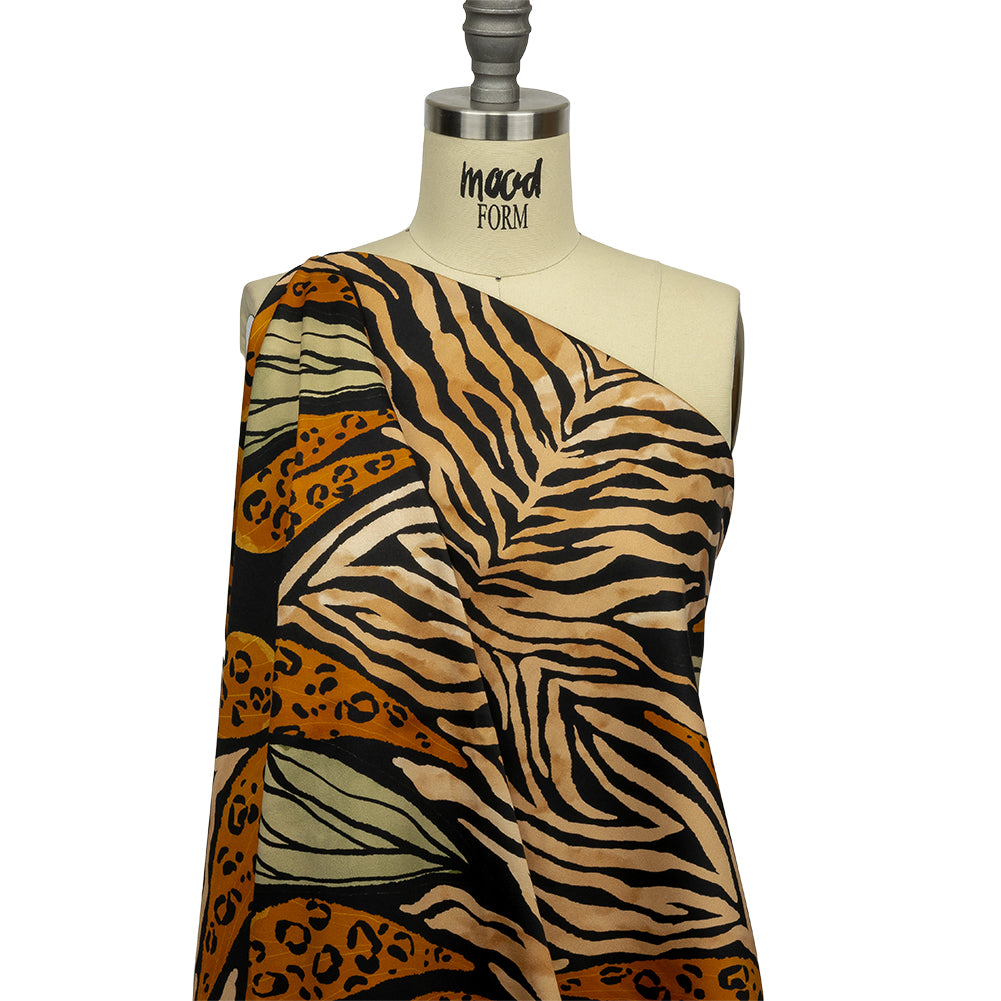 Stretch Cotton Sateen - Beige and Black Wings and Tiger Stripes - Wild Wonders Print - Mood Exclusive Rockland Collection - Drape