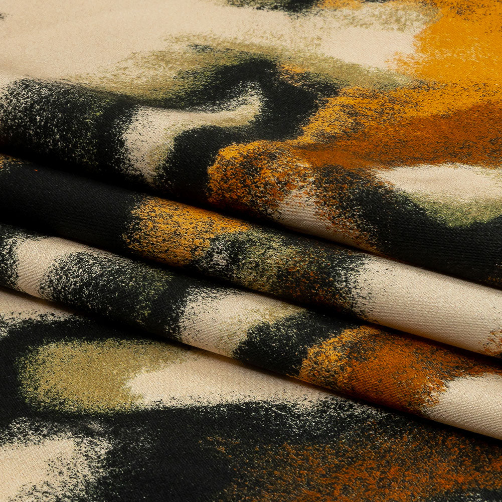 Stretch Cotton Sateen - Black and Beige Abstract - From the Earth Print - Mood Exclusive Rockland Collection - Folded