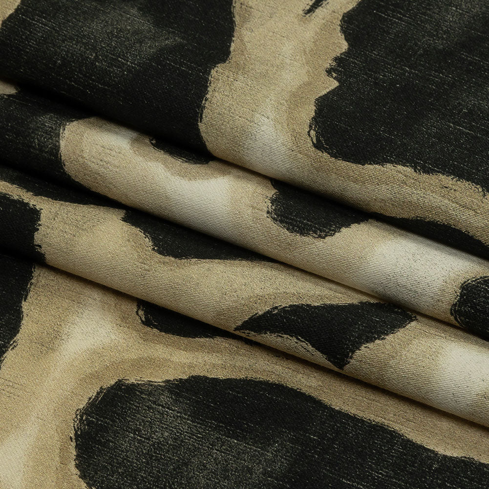 Stretch Cotton Sateen - Black and Beige Abstract Spots - Fragments of Memory Print - Mood Exclusive Rockland Collection