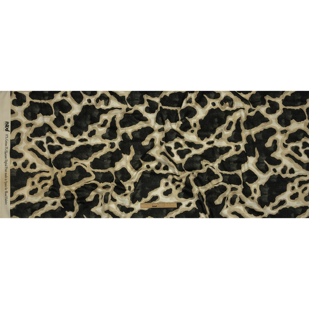 Stretch Cotton Sateen - Black and Beige Abstract Spots - Fragments of Memory Print - Mood Exclusive Rockland Collection