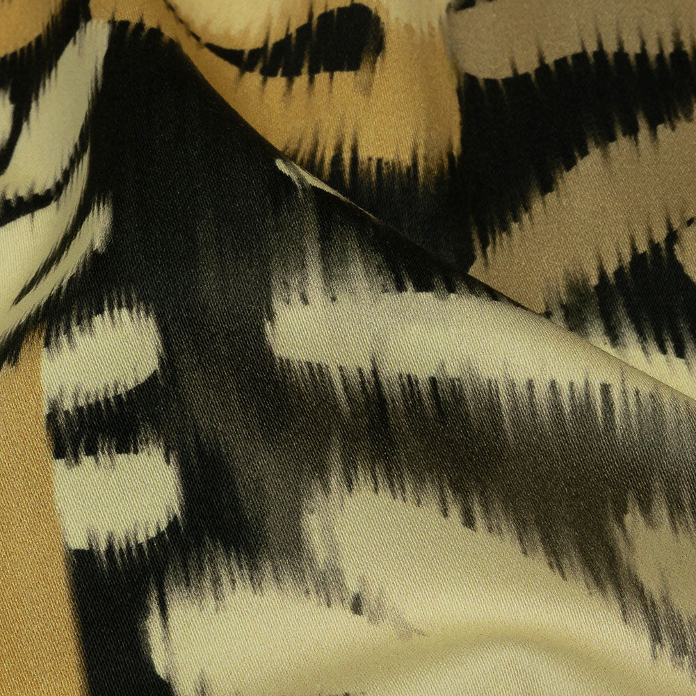 Stretch Cotton Sateen - Black and Beige Ikat Leaves - Things We Leave Behind Print - Mood Exclusive Rockland Collection