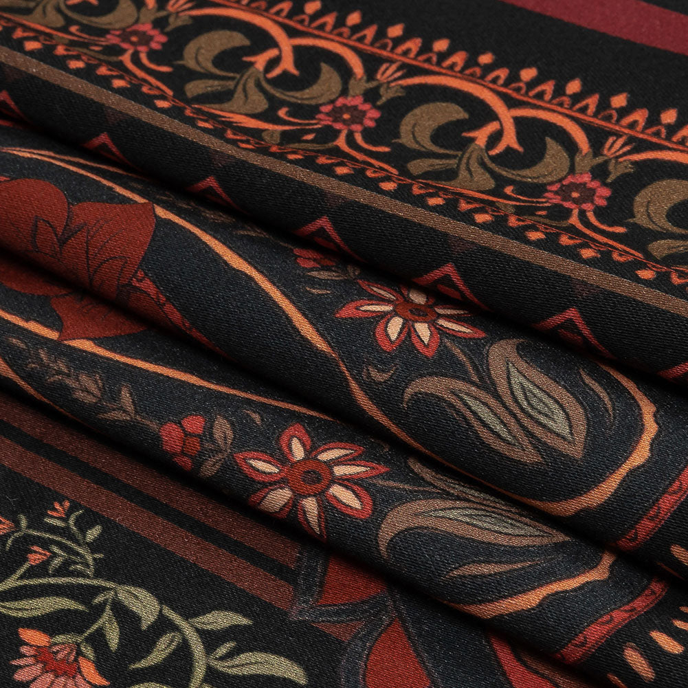 Stretch Cotton Sateen - Black and Red Paisley - Kaleidoscope Dreams Print - Mood Exclusive Rockland Collection - Folded