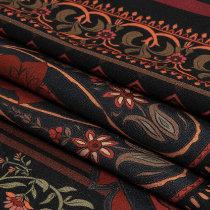 Stretch Cotton Sateen - Black and Red Paisley - Kaleidoscope Dreams Print - Mood Exclusive Rockland Collection