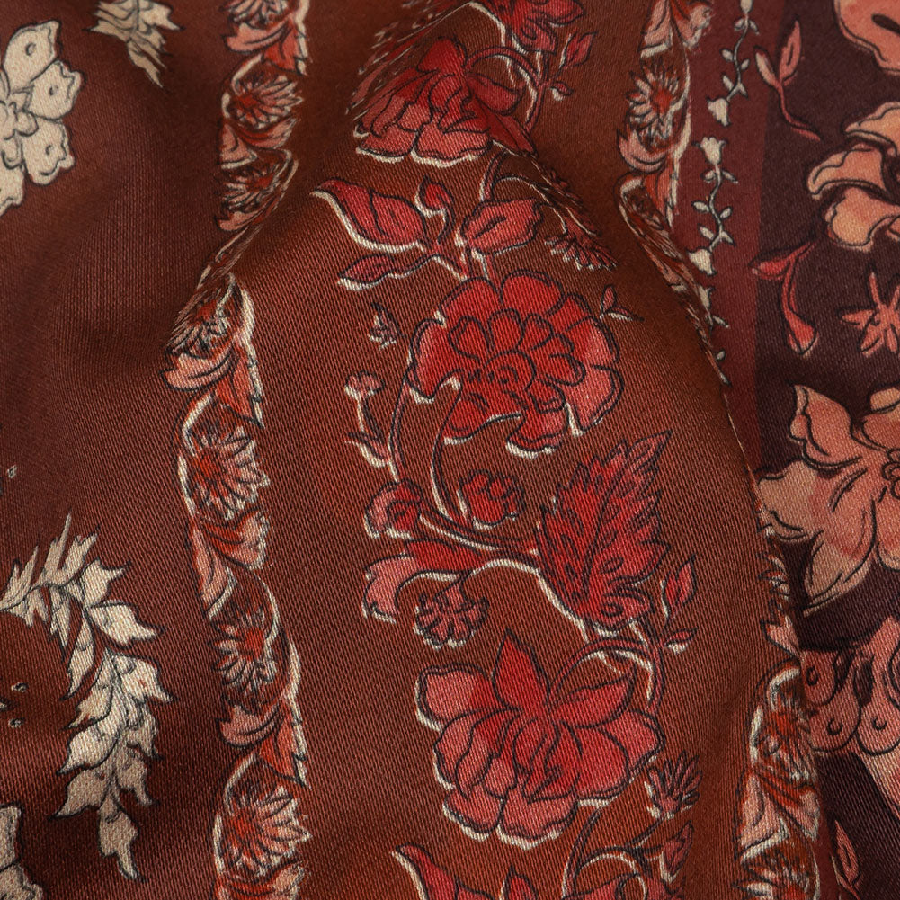 Stretch Cotton Sateen - Burgundy Floral Stripes - Garden Paths Print - Mood Exclusive Rockland Collection - Detail