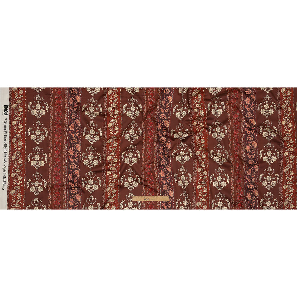 Stretch Cotton Sateen - Burgundy Floral Stripes - Garden Paths Print - Mood Exclusive Rockland Collection - Full