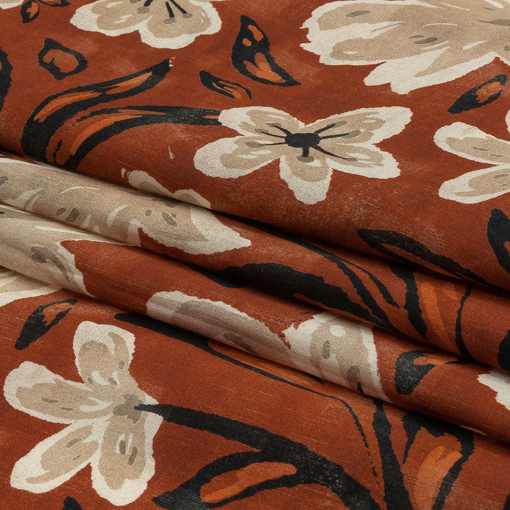 Cotton Voile - Burnt Orange Painterly Floral - Wildflower Walk Print - Mood Exclusive Rockland Collection - Folded