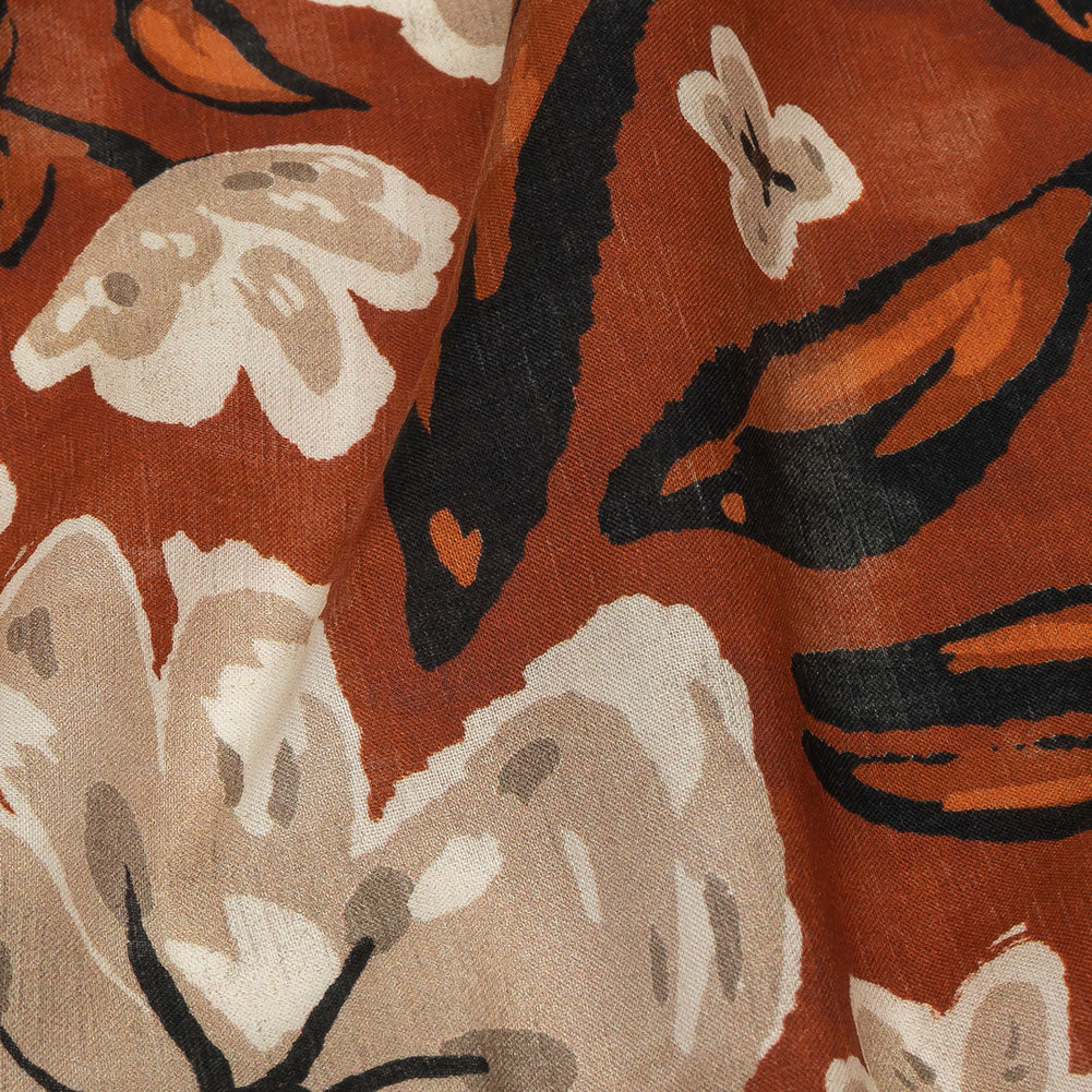 Cotton Voile - Burnt Orange Painterly Floral - Wildflower Walk Print - Mood Exclusive Rockland Collection - Detail