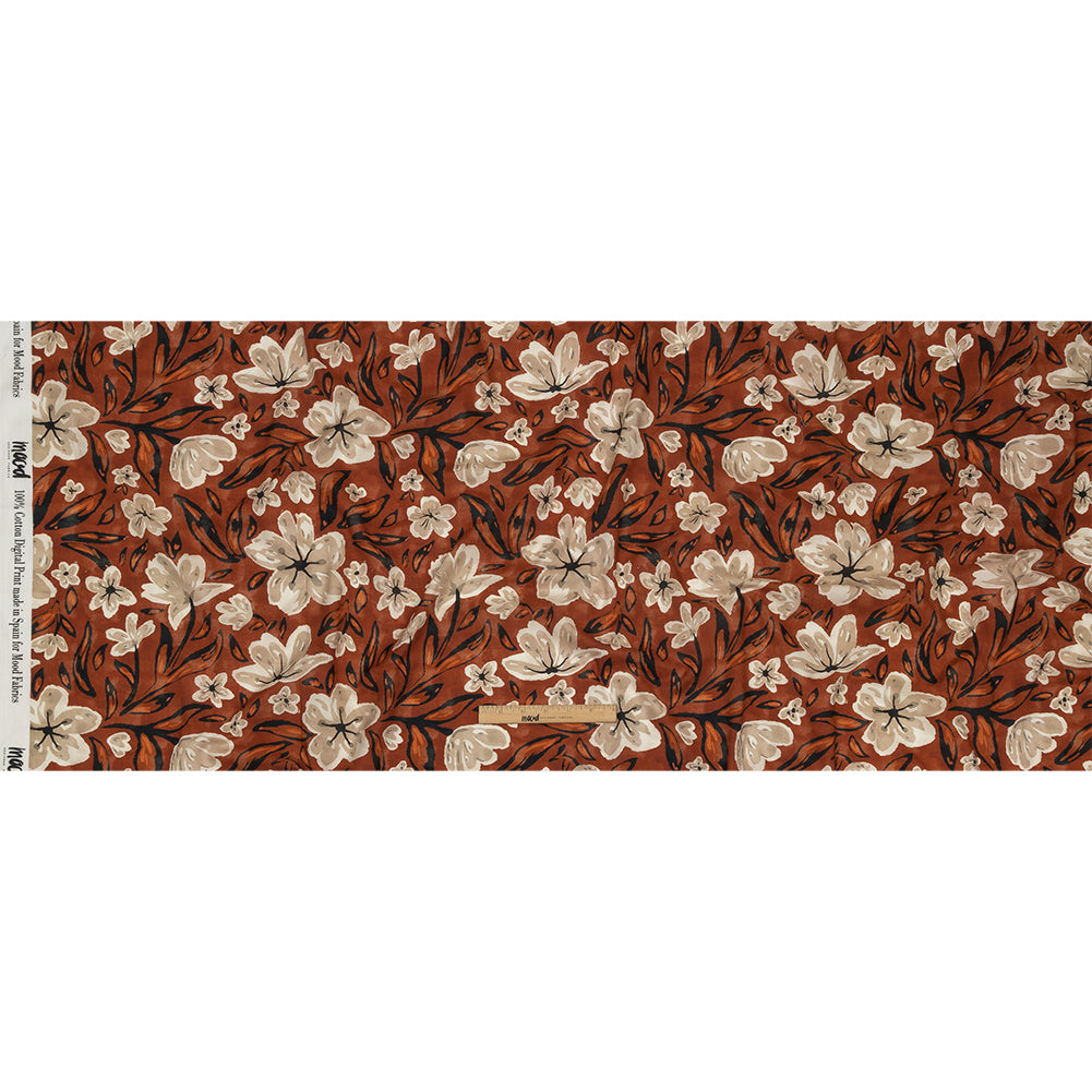 Cotton Voile - Burnt Orange Painterly Floral - Wildflower Walk Print - Mood Exclusive Rockland Collection - Full