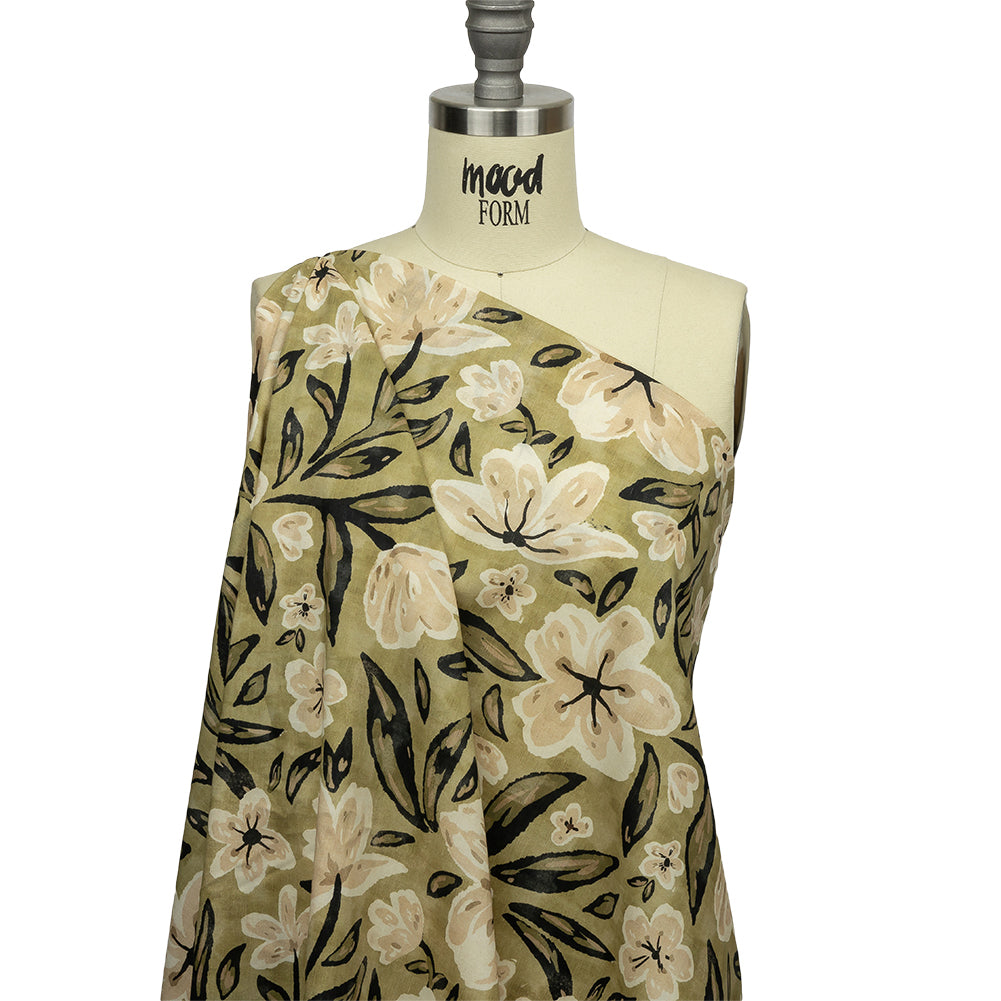 Cotton Voile - Light Green Painterly Floral - Wildflower Walk Print - Mood Exclusive Rockland Collection