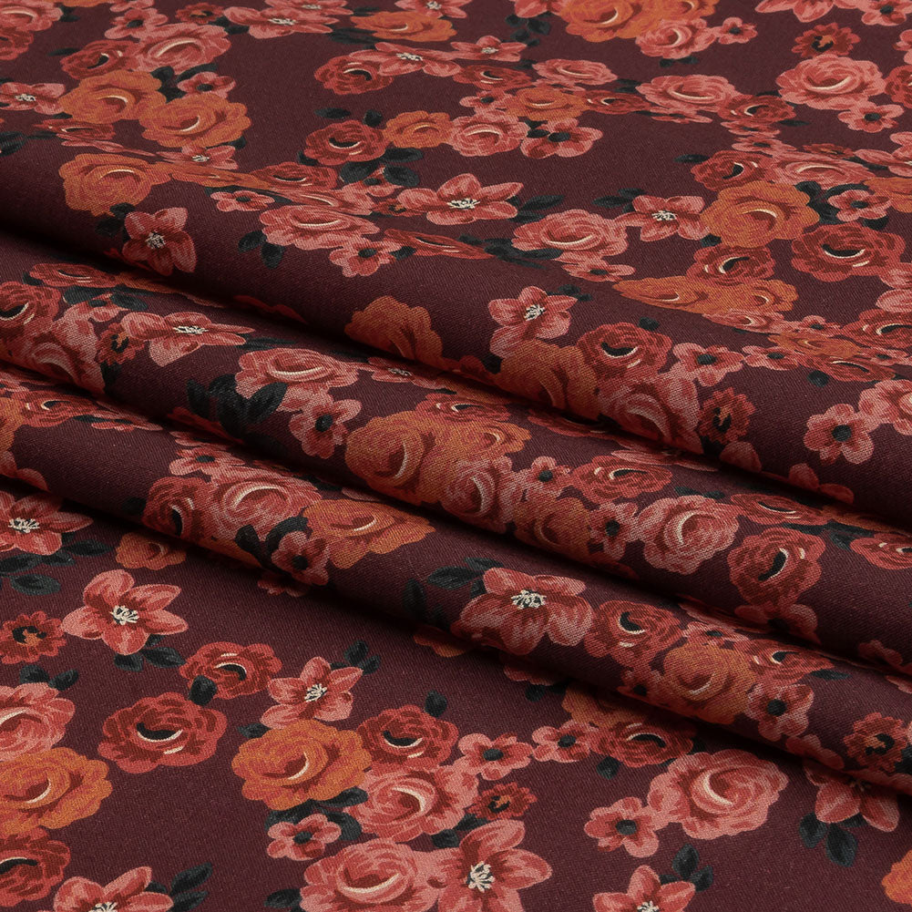 Cotton Voile - Red Floral - Rose Garden Romance Print - Mood Exclusive Rockland Collection - Folded