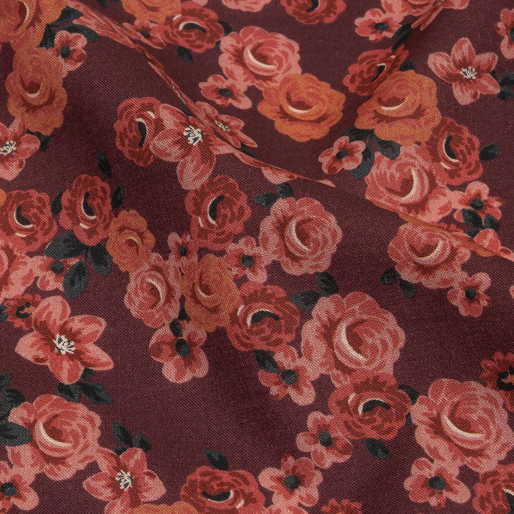 Cotton Voile - Red Floral - Rose Garden Romance Print - Mood Exclusive Rockland Collection - Detail