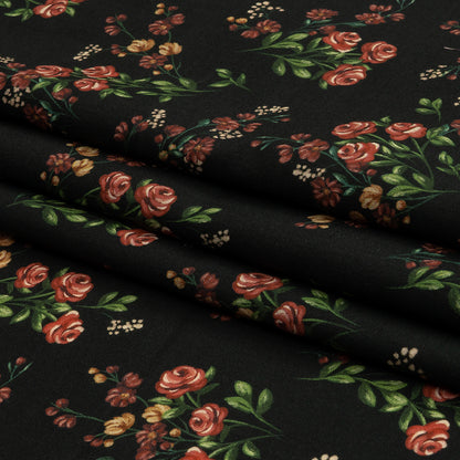 Cotton Voile - Black and Pink Floral - Mason Jar Bouquet Print - Mood Exclusive Rockland Collection