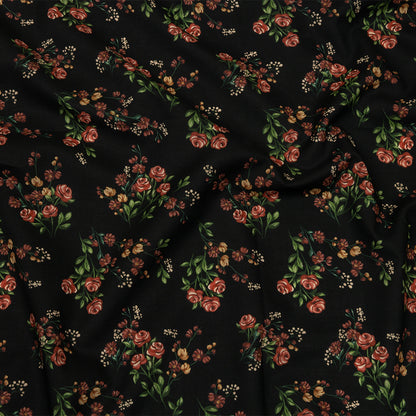 Cotton Voile - Black and Pink Floral - Mason Jar Bouquet Print - Mood Exclusive Rockland Collection