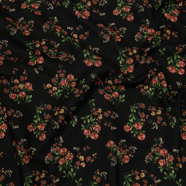 Cotton Voile - Black and Pink Floral - Mason Jar Bouquet Print - Mood Exclusive Rockland Collection