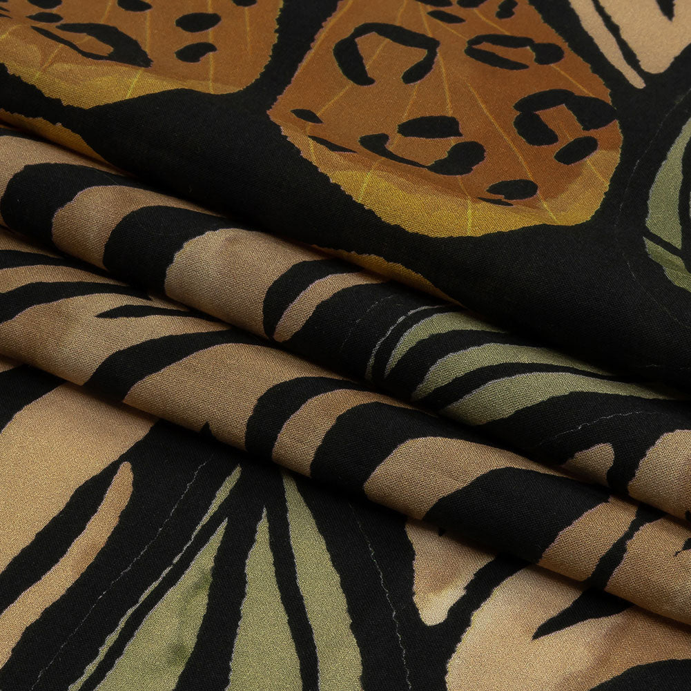 Cotton Voile - Beige and Black Wings and Tiger Stripes - Wild Wonders Print - Mood Exclusive Rockland Collection - Folded