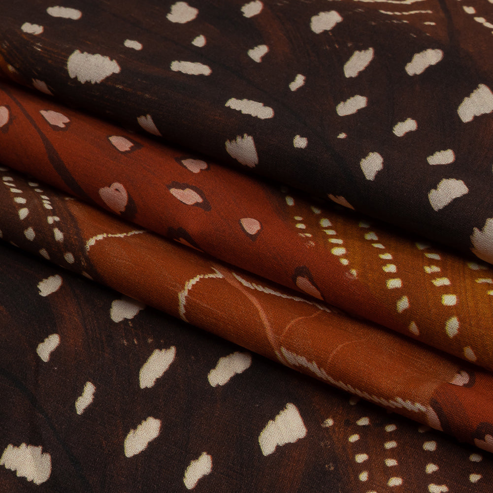 Cotton Voile - Brown and Orange Decorated Diagonal Stripes - Wind in Your Wings Print - Mood Exclusive Rockland Collection - Folded
