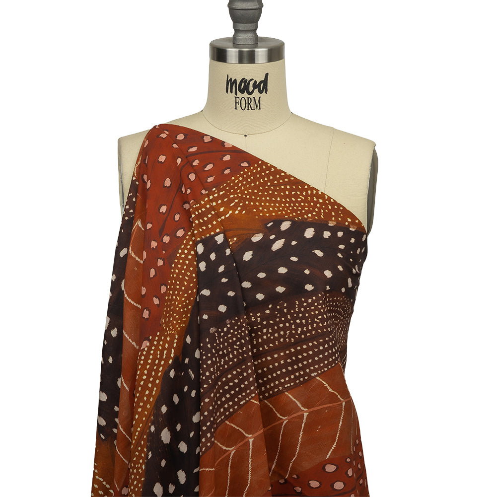 Cotton Voile - Brown and Orange Decorated Diagonal Stripes - Wind in Your Wings Print - Mood Exclusive Rockland Collection - Drape