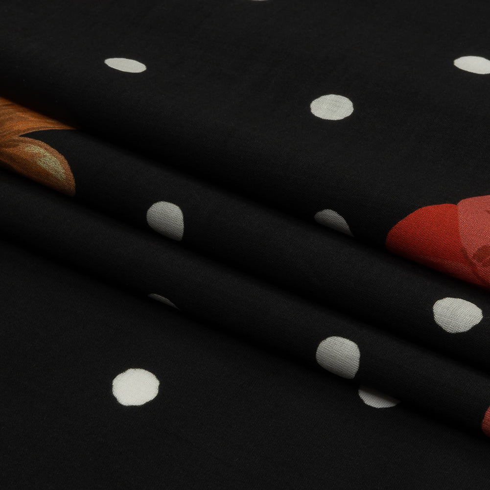 Cotton Voile - Black Floral and Polka Dots - Treasures Renewed Print - Mood Exclusive Rockland Collection - Folded