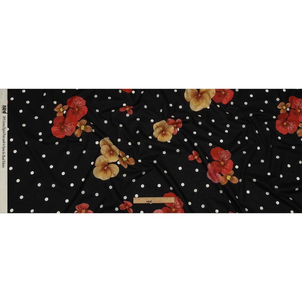 Cotton Voile - Black Floral and Polka Dots - Treasures Renewed Print - Mood Exclusive Rockland Collection - Full