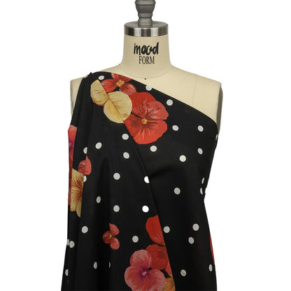 Cotton Voile - Black Floral and Polka Dots - Treasures Renewed Print - Mood Exclusive Rockland Collection