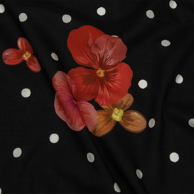 Cotton Voile - Black Floral and Polka Dots - Treasures Renewed Print - Mood Exclusive Rockland Collection