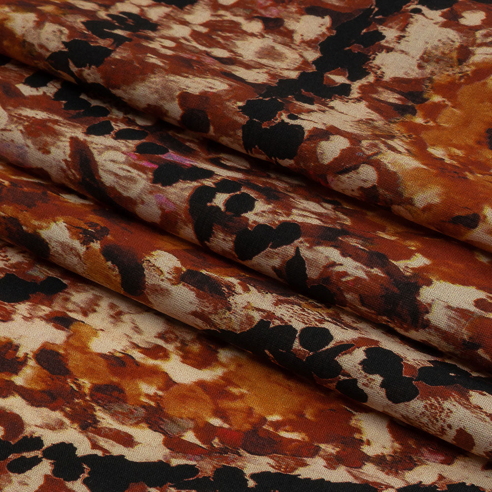 Cotton Voile - Beige and Orange Abstract - Summit Sketches Print - Mood Exclusive Rockland Collection