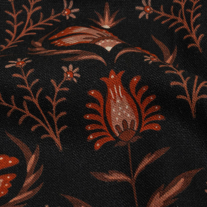 Linen and Rayon Woven - Black and Orange Floral - Watching the Fire Print - Mood Exclusive Rockland Collection