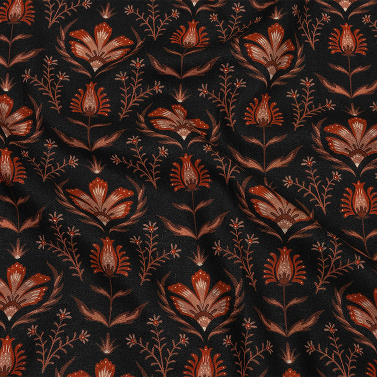template--26688905969737__main-Linen and Rayon Woven - Black and Orange Floral - Watching the Fire Print - Mood Exclusive Rockland Collection
