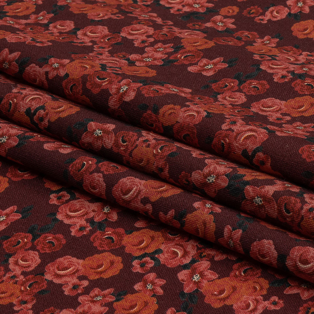 Linen and Rayon Woven - Red Floral - Rose Garden Romance Print - Mood Exclusive Rockland Collection