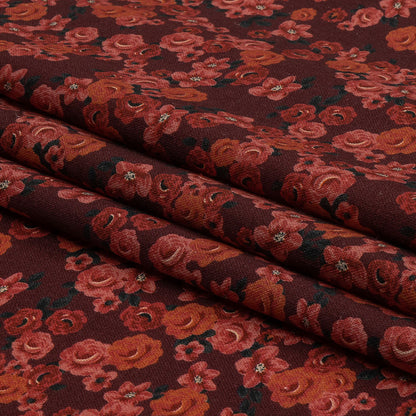 Linen and Rayon Woven - Red Floral - Rose Garden Romance Print - Mood Exclusive Rockland Collection